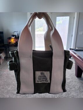BDG Olive Green Canvas Mini Tote with White Handles